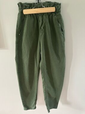 Zara Olive Green Paperbag Waist Utility Pants High Rise Tapered Size 2